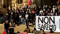 Demonstration of young students in front of the Ministry of Education in Rome