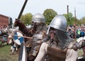 St. Petersburg, Russia - May 27, 2017: Demonstrational sword fight at the historical reconstruction festival in St. Petersburg, Ru Royalty Free Stock Photo