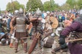 St. Petersburg, Russia - May 27, 2017: Demonstrative historical battle on the ancient weapons. Historical reconstruction of sword