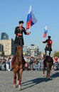 Demonstrative performance by the Kremlin Riding School on Poklonnaya Hill in honor of the Russian Flag holiday.