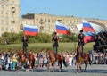 Demonstrative performance by the Kremlin Riding School on Poklonnaya Hill in honor of the Russian Flag holiday.