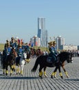 Demonstrative performance of the Kremlin school of riding on the Poklonnaya Hill of Moscow.