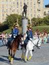 Demonstrative performance of the Kremlin school of riding on the Poklonnaya Hill of Moscow.