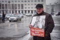 The demonstrator stands with a poster ` Russia without Putin`