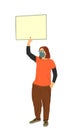 Demonstrator woman protester hold banner in hands vector illustration isolated. Hand holding protest placard.