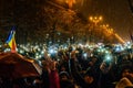 Demonstrators during an anti-corruption protest in front of the Romanian Parliament building in Bucharest