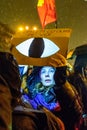 Demonstrators during an anti-corruption protest in front of the Romanian Parliament building in Bucharest