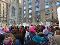 Pink Hats Marching in the Women`s March, Central Park West, NYC, NY, USA