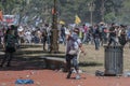 Demonstrators clash with riot police