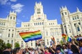 Demonstrators flying the rainbow gay flag in front of the town hall during the Madrid Gay Pride 2023 in Madrid Spain