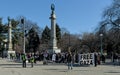 Demonstrators hold Free Gaza sign at Israeli Palestinian conflict protest in Grand Army Plaza, Brooklyn, New York City.