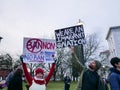 Demonstrators hold signs supporting diversity, opposing Steve Bannon, Corvallis, Oregon