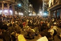 Demonstrators protesting front of Spain Police in Laietana strret in Barcelona