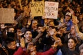 Demonstrators protesting front of Spain Police in Laietana strret in Barcelona detail