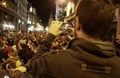Demonstrators protesting front of Spain Police in Laietana strret in Barcelona