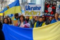 Demonstrators protesting in the streets of New York to show solidarity for Ukraine