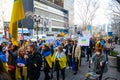 Demonstrators protesting in the streets of New York to show solidarity for Ukraine