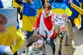 Demonstrators protesting in the streets of New York to show solidarity for Ukraine