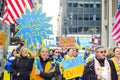 Demonstrators protesting in the streets of New York to show solidarity for Ukraine