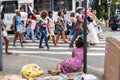 Demonstrators walk with posters, banners and flags during the Crespo Empowerment March in Salvador, Bahia