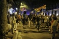 Demonstrators walk the streets of Barcelona cutting traffic