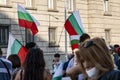 Demonstrators waving the Bulgarian flag during the 76-th day of anti-government protests against corrupt politicians