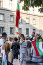 Demonstrators waving the Bulgarian flag during the 76-th day of anti-government protests against corrupt politicians