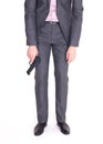 Demotivated an in suit with gun, handgun Royalty Free Stock Photo