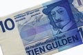 Den Helder, Netherlands. January 2023. An old Dutch banknote of 10 Guilders.