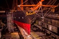Den Helder, Netherlands, March 2022. The historic naval ship Bonaire in dry dock at former Willemsoord shipyard, Den Royalty Free Stock Photo