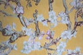 Den Helder, Netherlands, may 2022. Close up of wallpaper of almond blossom of Van Gogh. Royalty Free Stock Photo