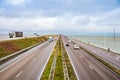 Den Oever, Netherlands - January 09, 2020. Highway between two sees on the north of Netherlands splitting IJsselmeer and Waddeneil