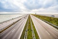 Den Oever, Netherlands - January 09, 2020. Highway between two sees on the north of Netherlands splitting IJsselmeer and Waddeneil