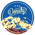 Denali in Alaska Range, North America, USA outdoor adventure badge. McKinley mountain illustration. Royalty Free Stock Photo