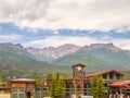 Denali Alaska USA - Rustic McKinley Chalet Resort anainst blurred mountains near Denali - formerly Mr McKinley -