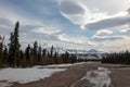 Denali National Park landscape with lenticular clouds over gravel riverbed in Alaska USA Royalty Free Stock Photo