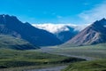 Denali National Park from Polychrome Pass on a sunny day, storm clouds roll in across a peak Royalty Free Stock Photo