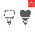 Denatal implant line and glyph icon, dental and stomatolgy, implant tooth sign vector graphics, editable stroke linear