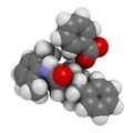 Denatonium benzoate bittering agent. 3D rendering. Atoms are represented as spheres with conventional color coding: hydrogen (