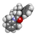 Denatonium bittering agent molecule. 3D rendering. Atoms are represented as spheres with conventional color coding: hydrogen (
