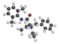 Denatonium bittering agent molecule. 3D rendering. Atoms are represented as spheres with conventional color coding: hydrogen (