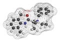 Denatonium bittering agent molecule. 3D rendering. Atoms are represented as spheres with conventional color coding: hydrogen (
