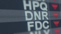 DENBURY RESOURCES DNR stock ticker with decreasing arrow, conceptual Editorial crisis related 3D rendering