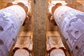 DENDERA, EGYPT - NOVEMBER 2, 2011: The huge pillars and beautiful ceiling inside Dendera temple dedicated to Hathor goddess