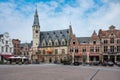 Dendermonde, East Flanders, Belgium - Historical builings and restaurant terraces at the old market square