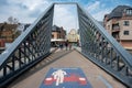 Dendermonde, East Flanders, Belgium - Metal bridge over the Dender river in old town