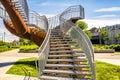 Huge staircases sculpture details place on Notre Dame street in downtown Montreal