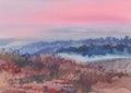 Dene in the morning watercolor landscape Royalty Free Stock Photo