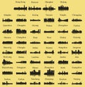 Set of 46 City silhouettes in China ( Hong Kong, Shenzhen, Shanghai, Beijing, Xian, Hefei, Qingdao )