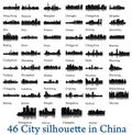 Set of 46 City silhouettes in China ( Hong Kong, Shenzhen, Shanghai, Beijing, Xian, Hefei, Qingdao )